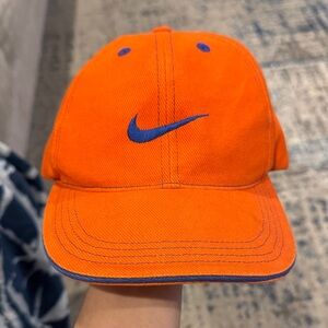 Vintage Nike Bright Orange Cap with Blue Logo and Snap on back
